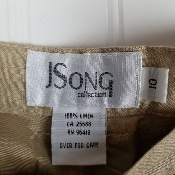 JSong Womens Linen Pants Straight Leg Size 10 Pleated Pockets Zipper Button Tan - Picture 3 of 11